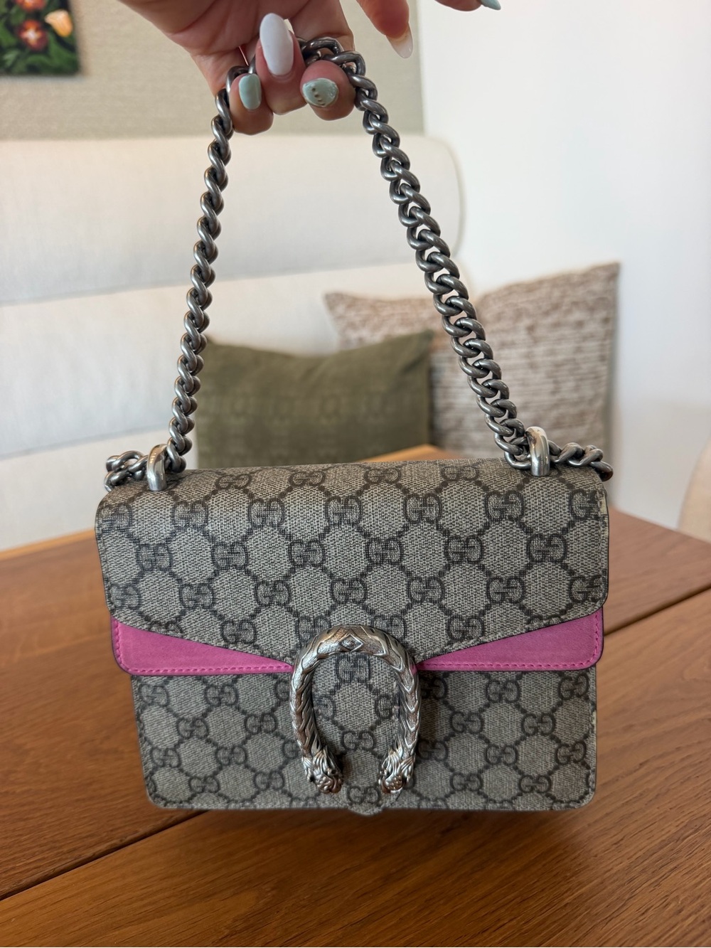 Gucci GG Supreme Small Shoulder Bag with Pink Trim and Silver Hardware - Picture 2 of 8